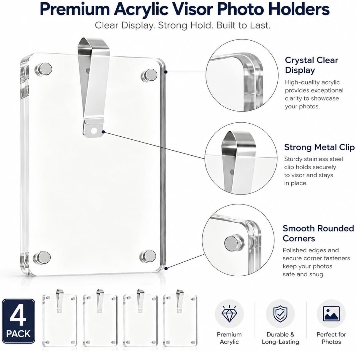 Auto fotohouder 4 stuks - persoonlijke acryl clip - magnetisch voor zonnevisor - ideaal voor foto's en visitekaartjes - ShopVlot