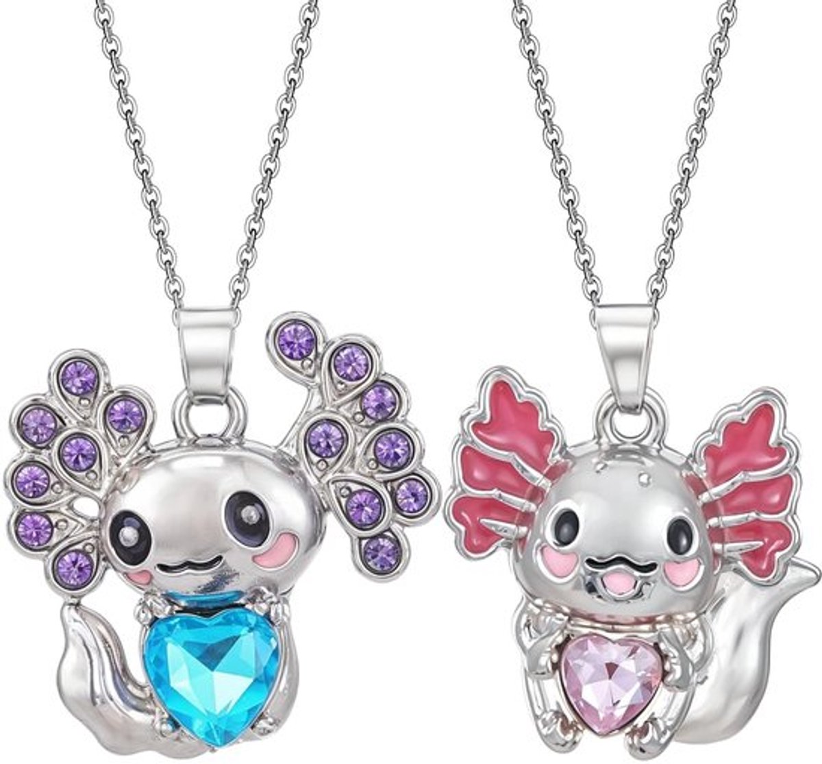 Halsketting met Salamanderhanger - 2 Stuks - Choker - Esthetische Sieraden - Zinklegering + Kunstkristal - 2.3*2.2cm - Sieraad