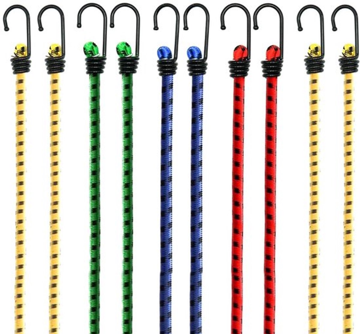 Bungeekoorden 5 stuks - Zwaar belastbare bungeekoorden - UV-bestendige elastische riemen - Dubbel gevlochten touw - Lichtgewicht en compact - 100 cm lengte - Bungee Touw