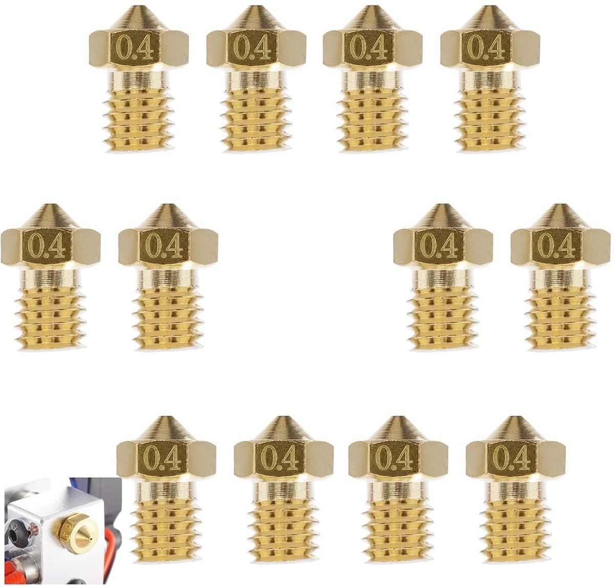3D printer nozzles 0.4mm - 12 stuks messing - gladde binnenwand - ideale keuze voor filament - ShopVlot