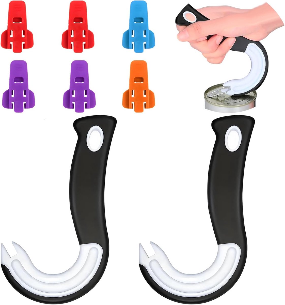 Blikopeners set van 8 - 2 J-vormige ringpotjes en 6 handmatige openers - hoogwaardig materiaal - eenvoudig te gebruiken - ShopVlot