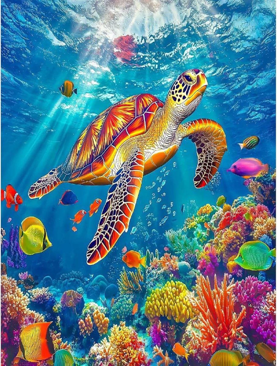 Diamant schilderen zeeschildpad 30 x 40 cm - decoratieve kunst - met kristallen - perfect voor beginners - ShopVlot
