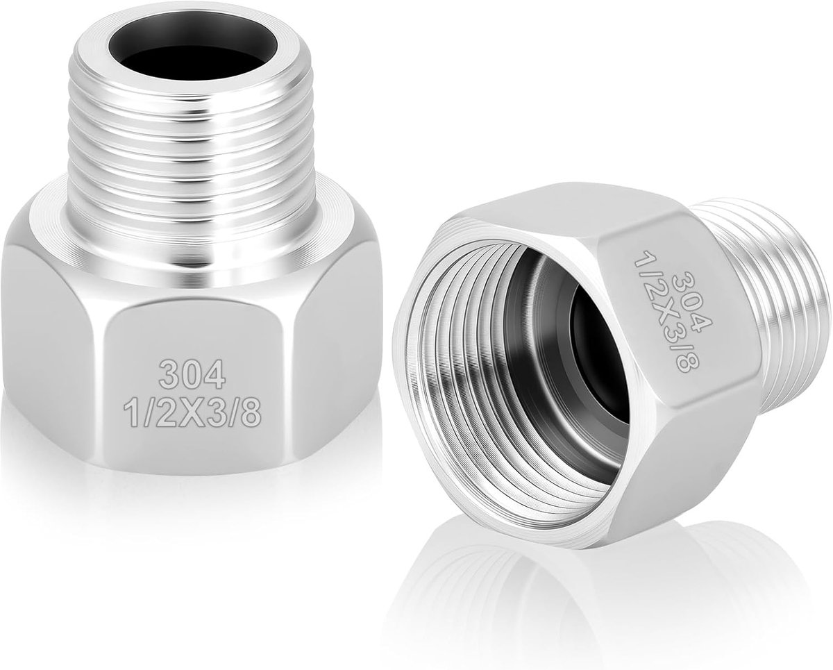 Adapter 1/2" naar 3/8" - RVS hexagon - Voor gas en water - Betrouwbare verbindingen - ShopVlot