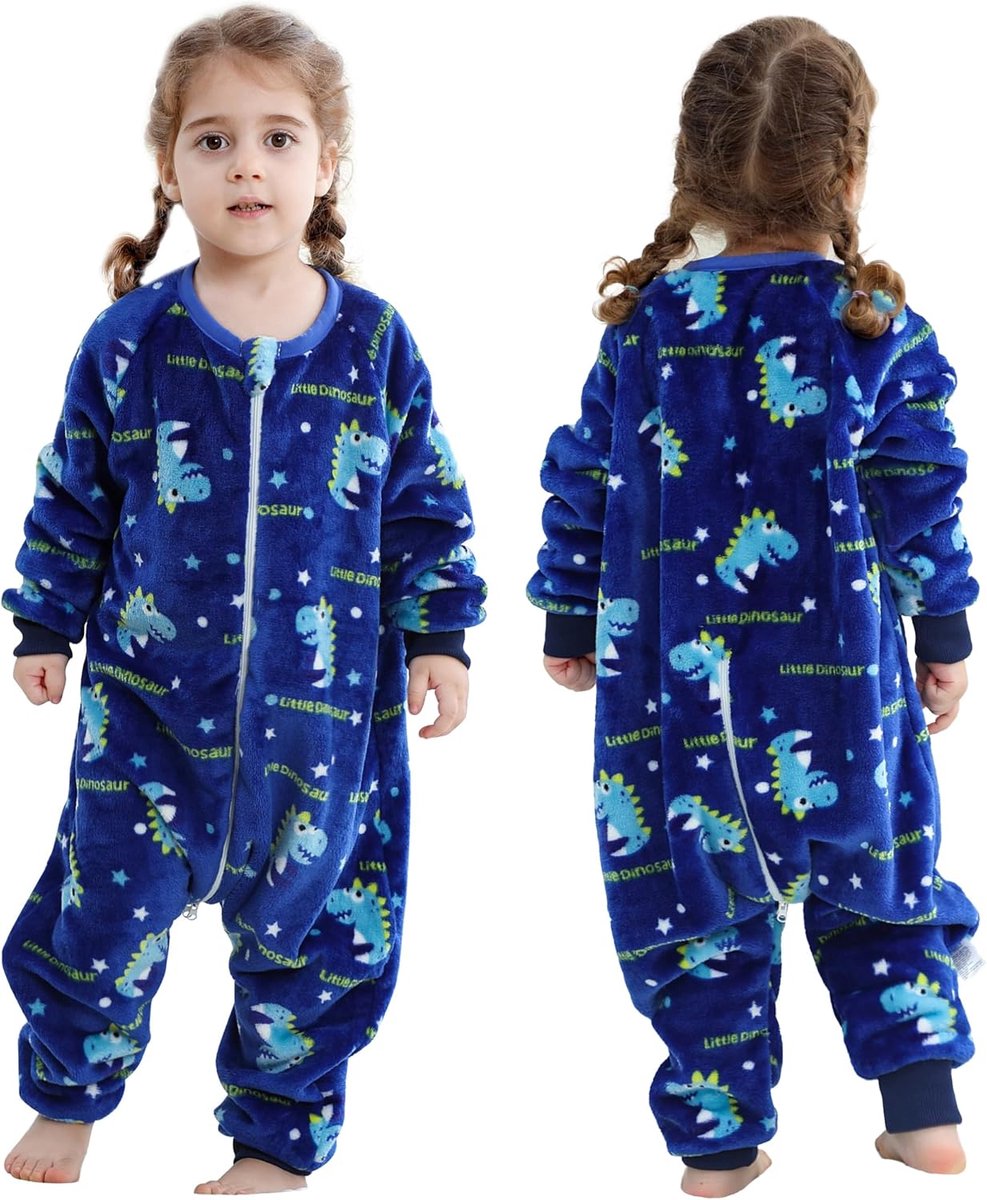 Winter slaapzak voor baby's 2-3 jaar - dino blauw - flanel - warm en machinewasbaar - ShopVlot
