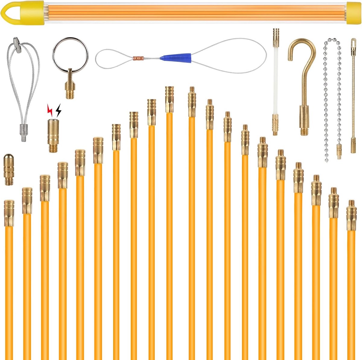 Trekkabel 10 m - glasvezelkabel met 9 accessoires - flexibele retractiespring - eenvoudig opbergen - ShopVlot