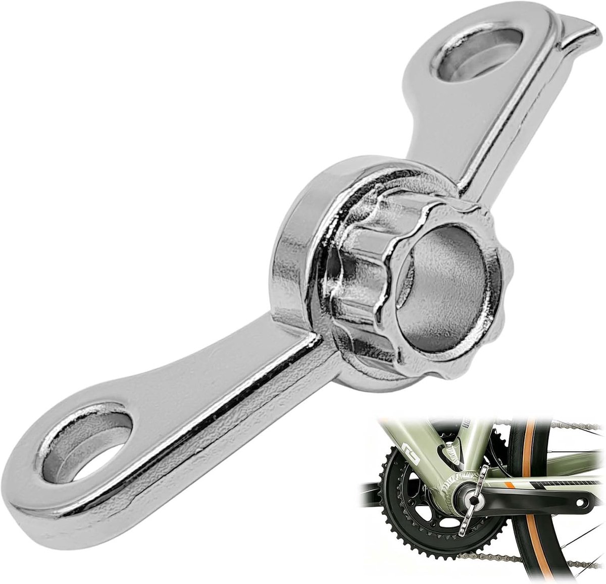 Fietszwengel 2-in-1 voor Shimano HollowTech II - verchroomd - cranktrekker met haken - veilige demontage en installatie - ShopVlot