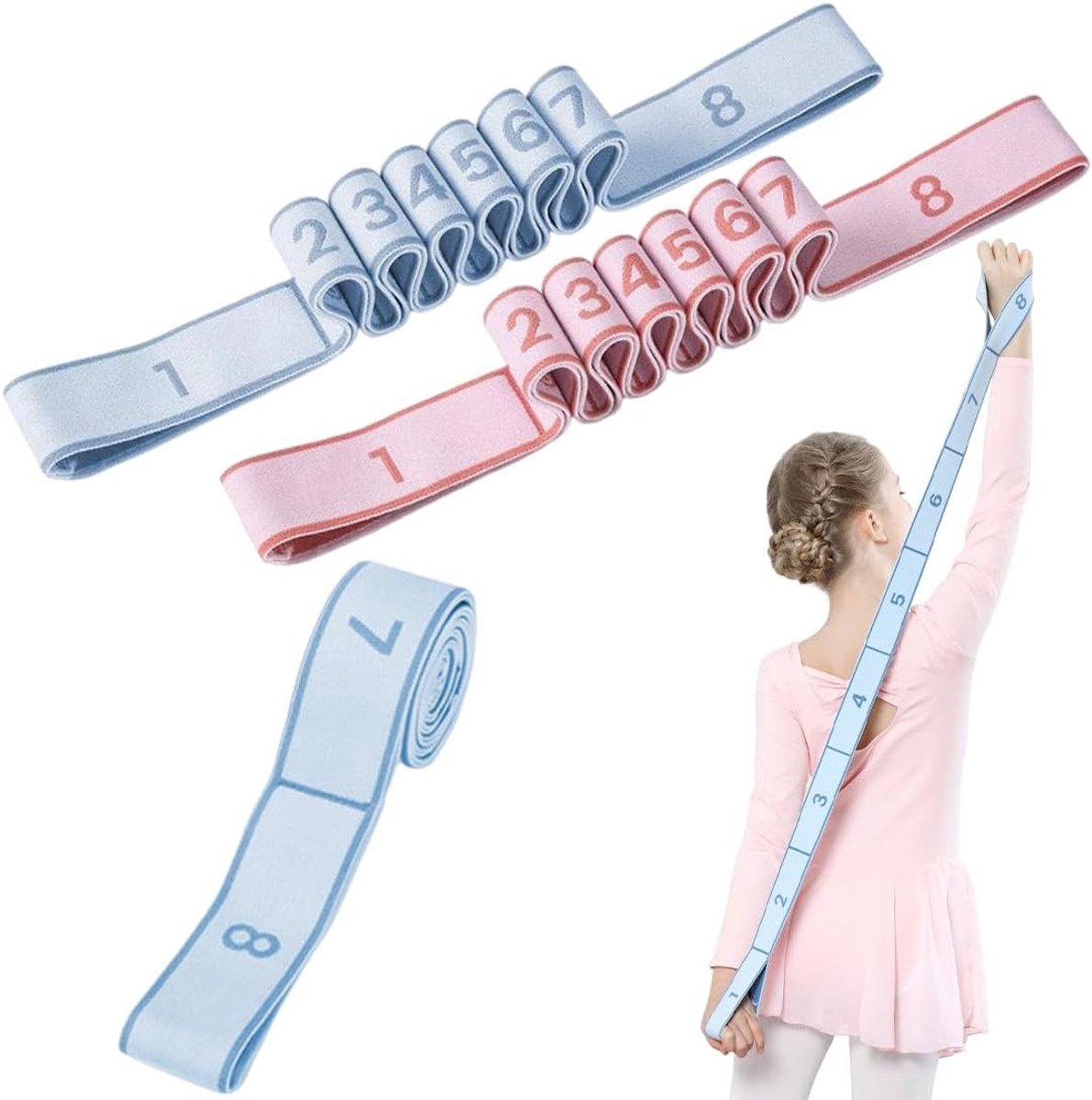 Yoga Stretching Strap met 8 Lussen - Zacht zijde-eiwitmateriaal - Ideaal voor kinderen tot 120 cm - ShopVlot