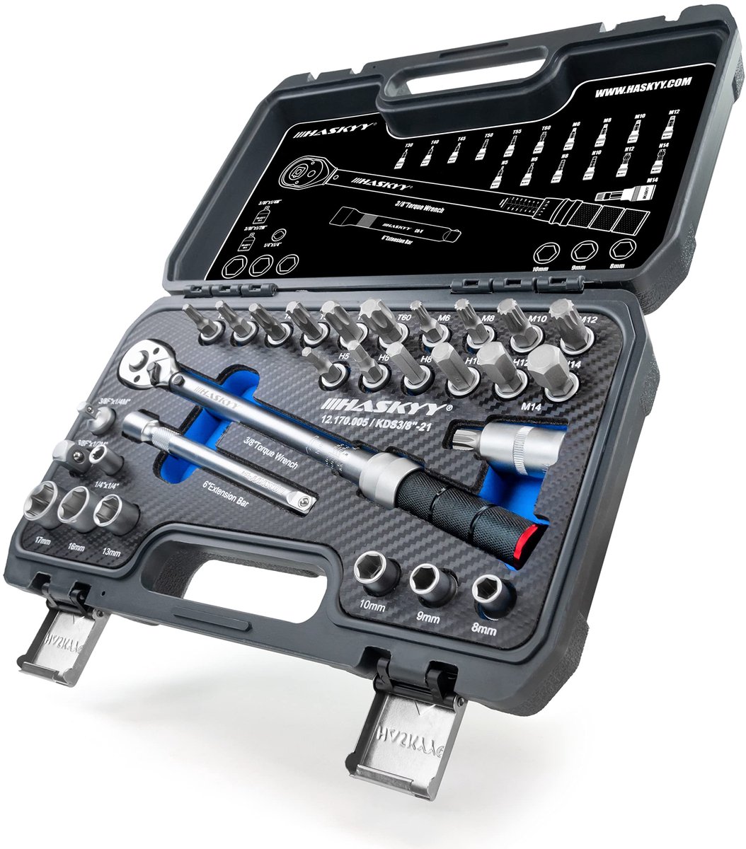 Momentsleutel Set 3/8 Inch - 5-60 Nm Precisie Ratelsleutel met Accessoires voor Motoren en Fietsen