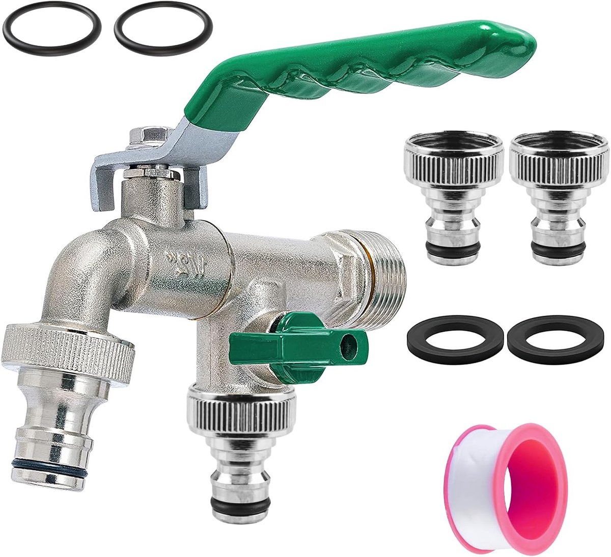 Tuinkraan 1/2 inch en 3/4 inch - Dubbele aluminium kraan - 2 wateruitgangen - Gemakkelijk meerdere slangen aansluiten - ShopVlot