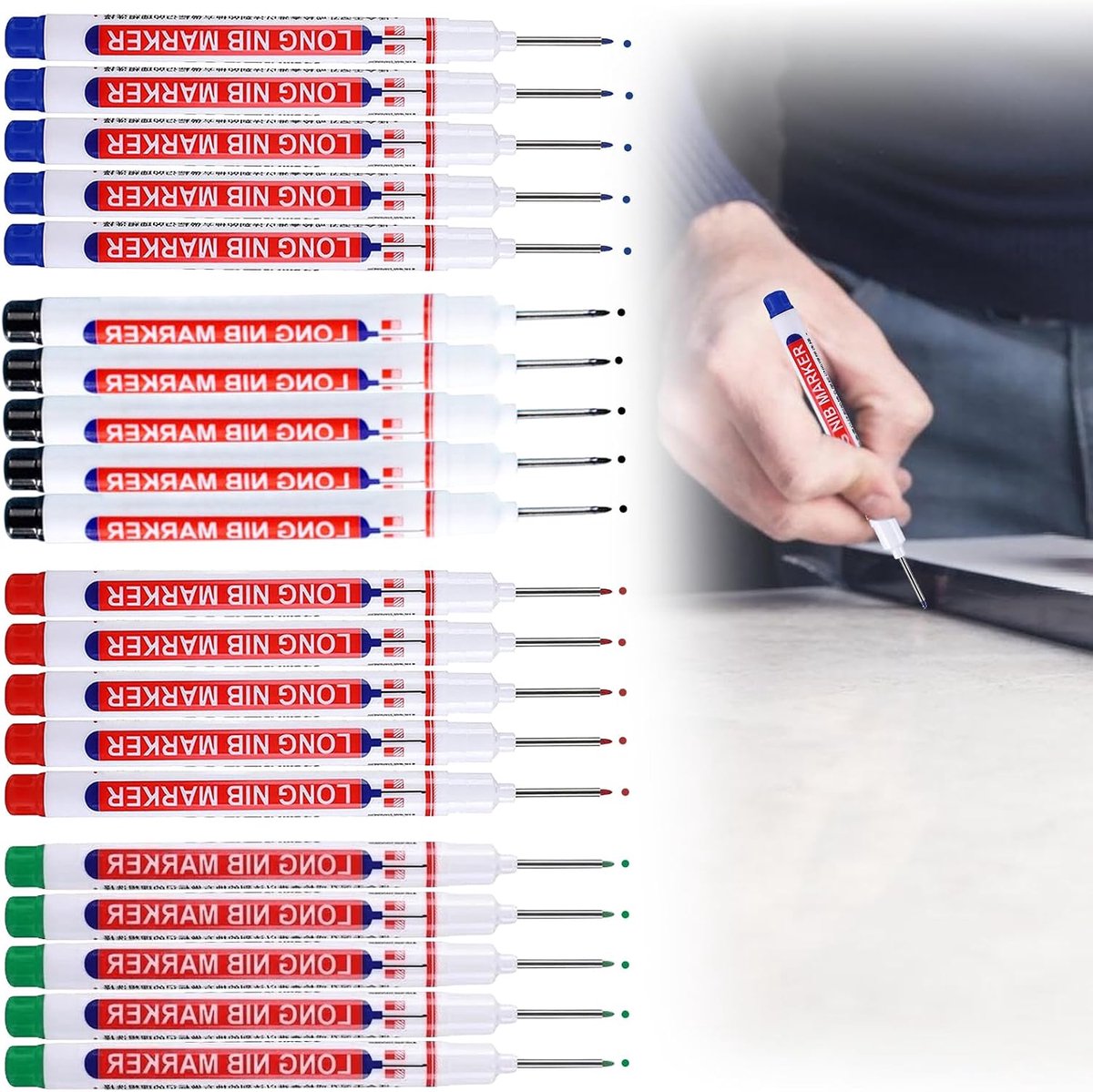 Markers voor diepe gaten 20 mm punt - zwart, blauw, rood, groen - voor hout, plastic, metaal - langdurig markeren - ShopVlot