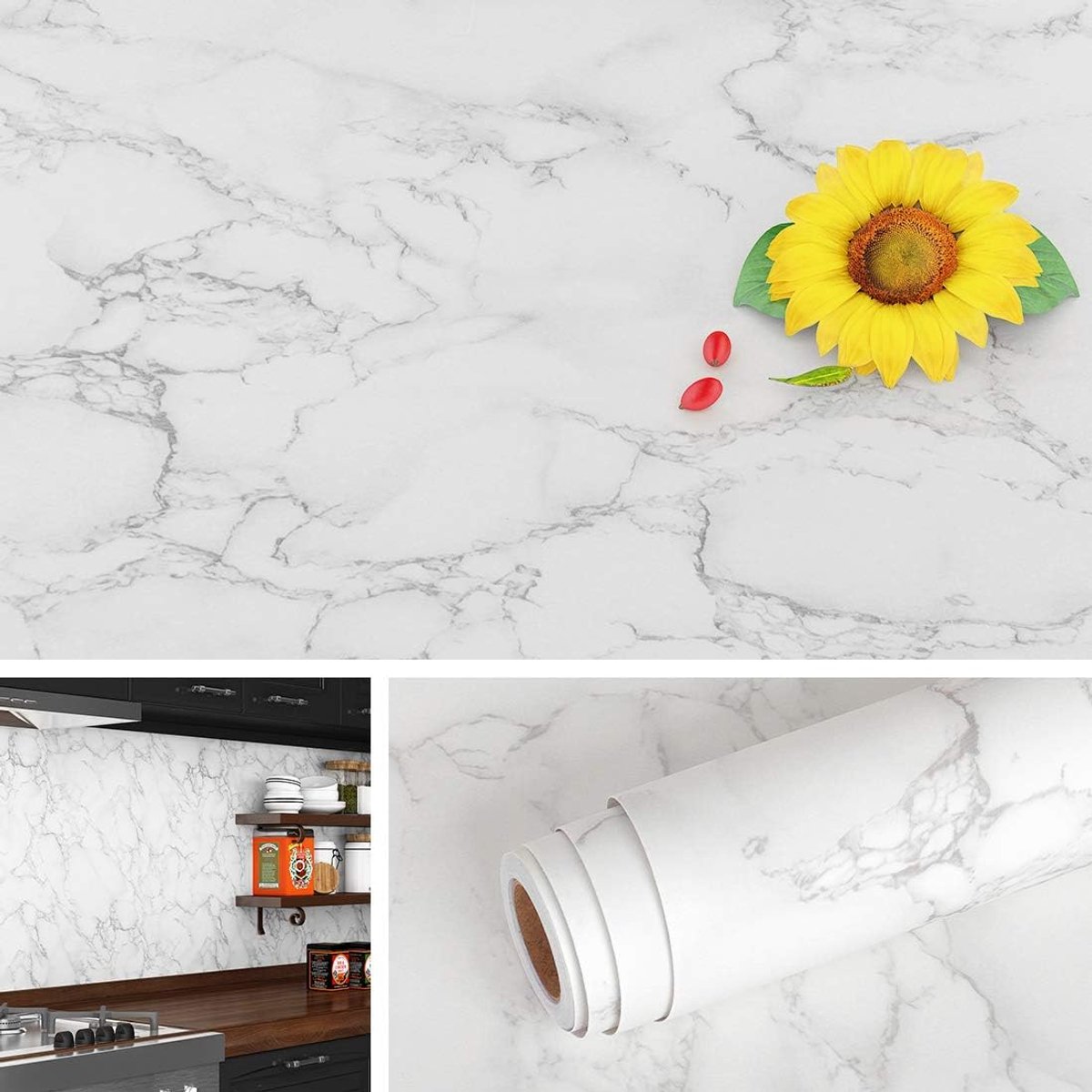 Marmerfolie 40CMX5M - Zelfklevend - Wit marmer effect - Ideaal voor meubels - ShopVlot