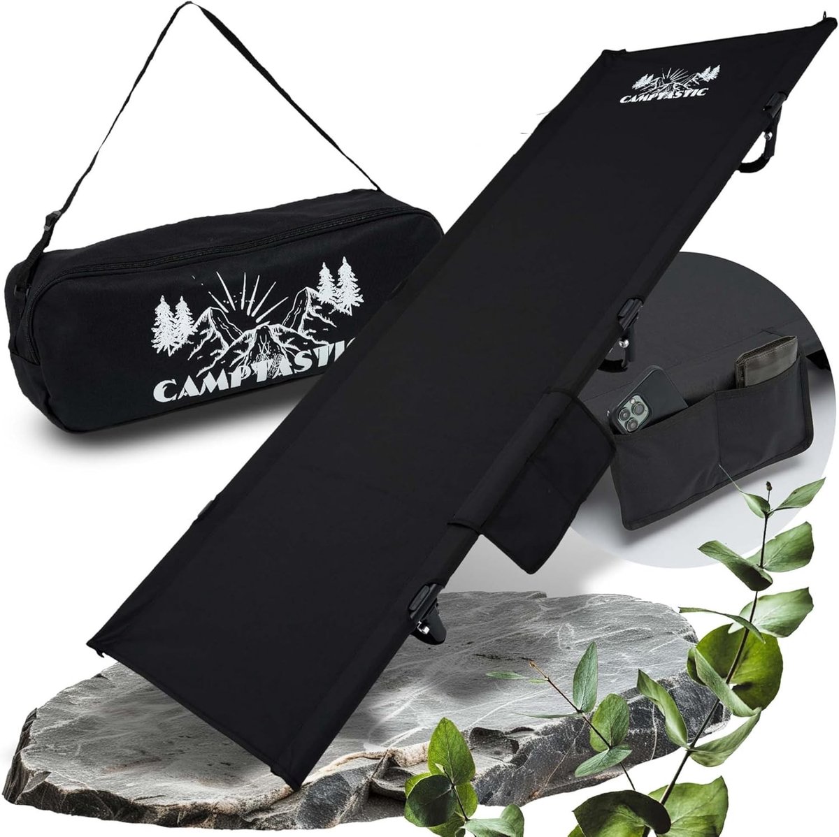 Veldbed - Zwart - 191 x 68 x 18 cm - Ultralicht en Inklapbaar - Voor Kamperen en Outdoor