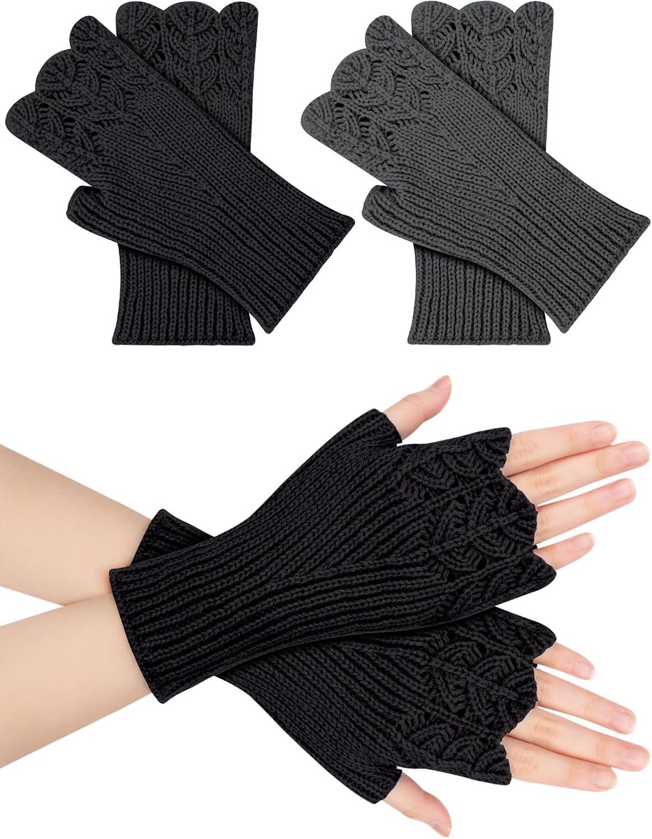 Vingerschoenen voor dames - zwart/grijs - gebreid - warme handwarmers voor extra comfort - ShopVlot