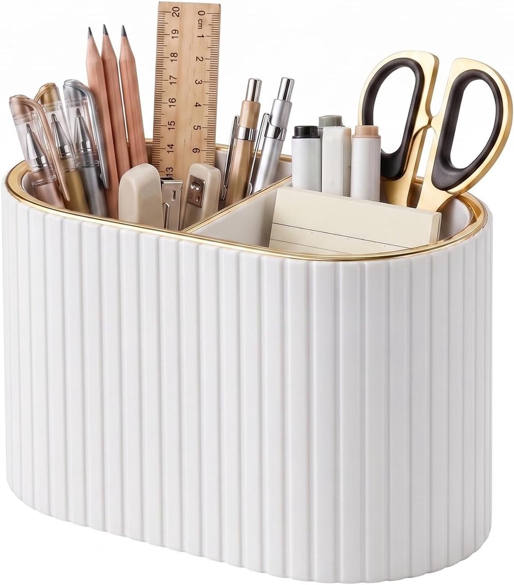Pennenorganizer dubbel - wit - overzichtelijke vakken - houd je bureau netjes - ShopVlot