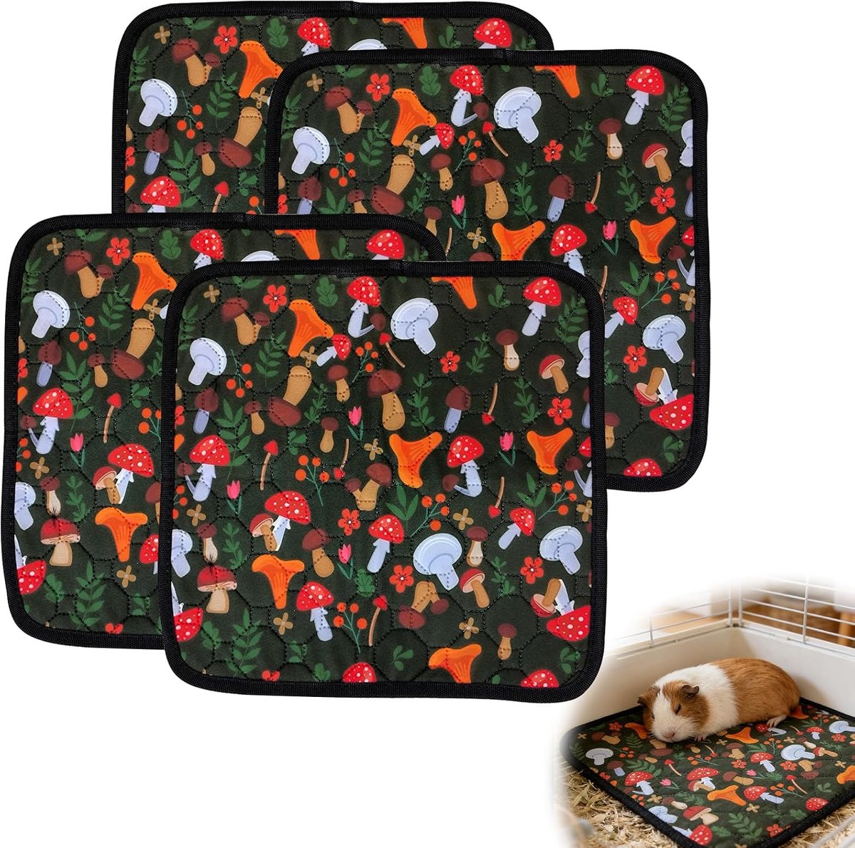 Wasbare en herbruikbare inleggers voor caviakooi - absorberend - antislip met decoratieve motieven - ShopVlot