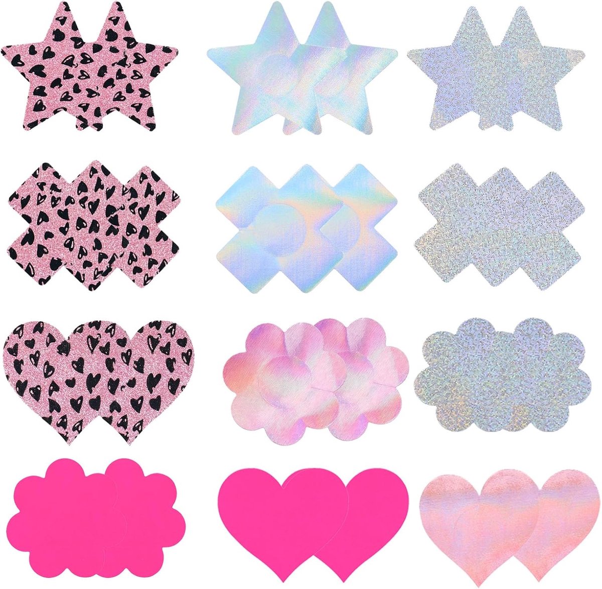 Wegwerp tepelafdekking 12 paar - sexy glitter - zilver en roze - perfect voor feesten - ShopVlot