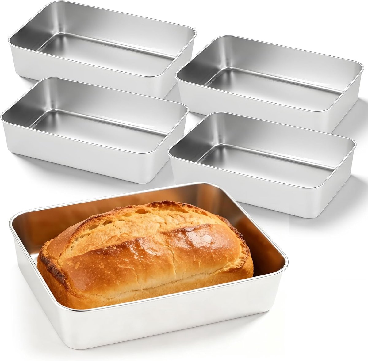 Broodvorm set van 4 - RVS bakvormen - Duurzaam en vaatwasserbestendig - Perfect voor gezond brood - ShopVlot