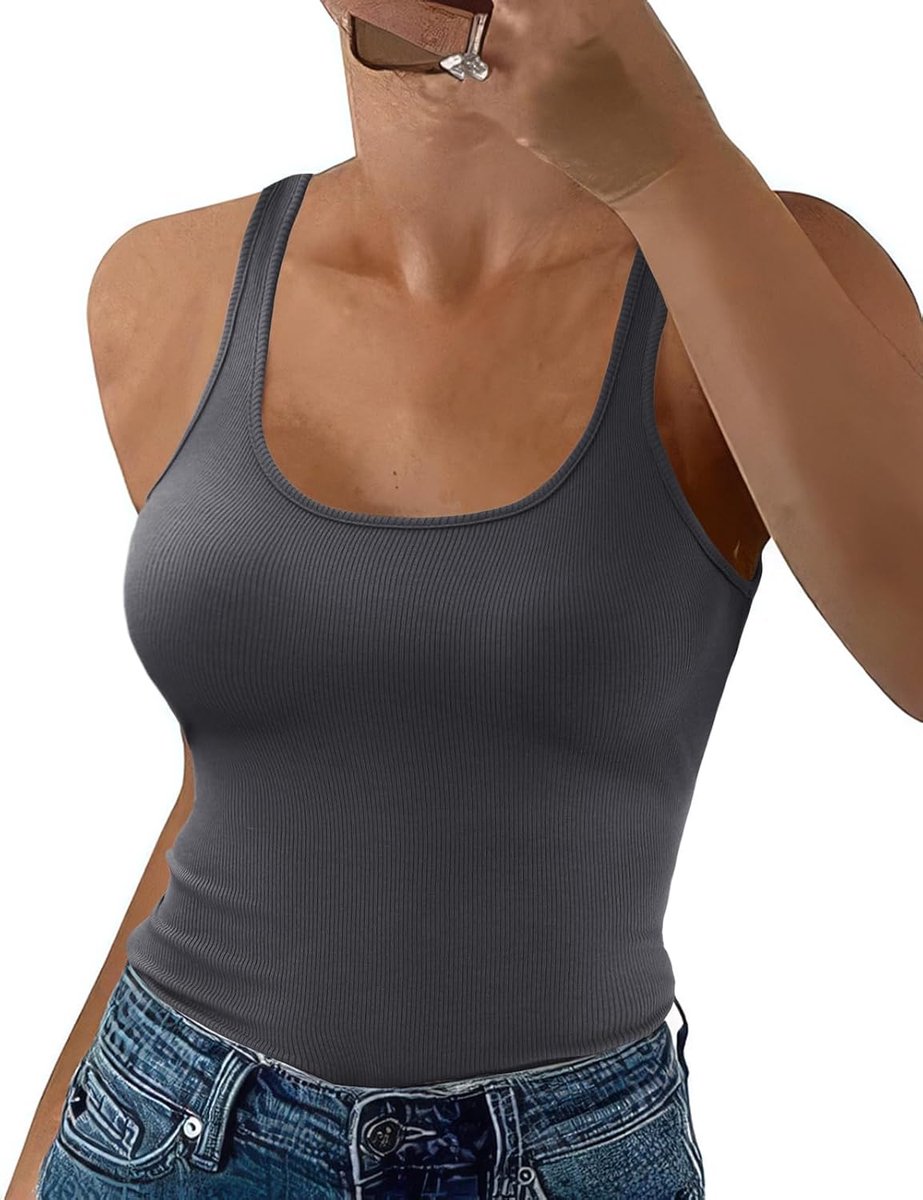 Tanktop dames - spaghetti bandjes - ribbelstof - casual zomerlook - ShopVlot
