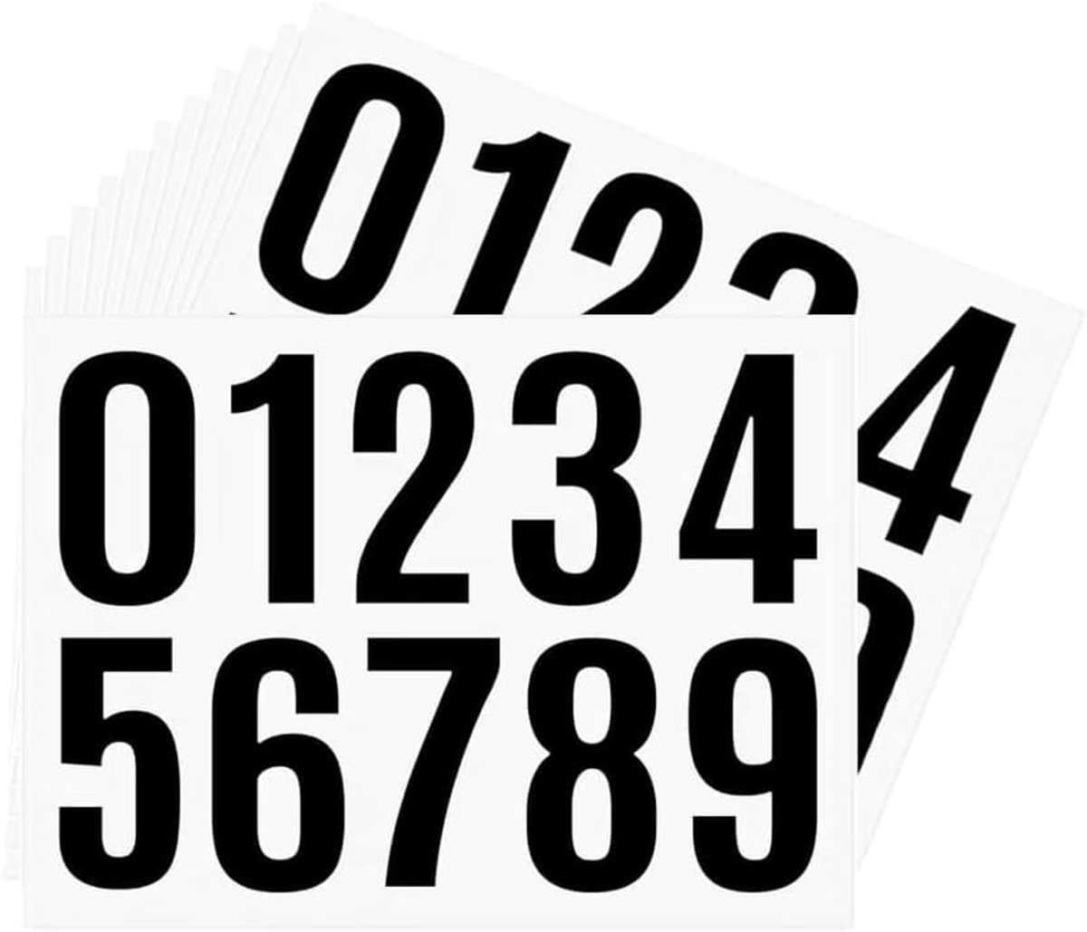 Reflecterende cijfers stickers - 12 vellen, 10 cm, zwart - weerbestendig - ideaal voor huisnummers - ShopVlot