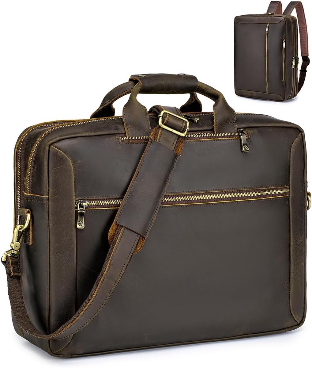 Schoudertas 3-in-1 17.3 Inch - Echt Leer - Vintage Laptop Bag - Perfect voor Zaken - ShopVlot