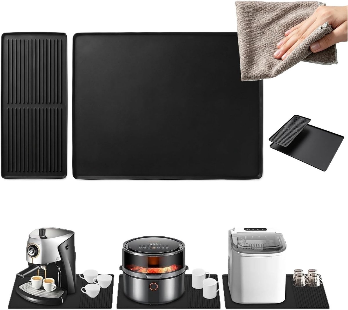 Koffiemachine onderlegger set 60 x 40 cm - siliconen - hittebestendig - beschermt werkblad - ShopVlot