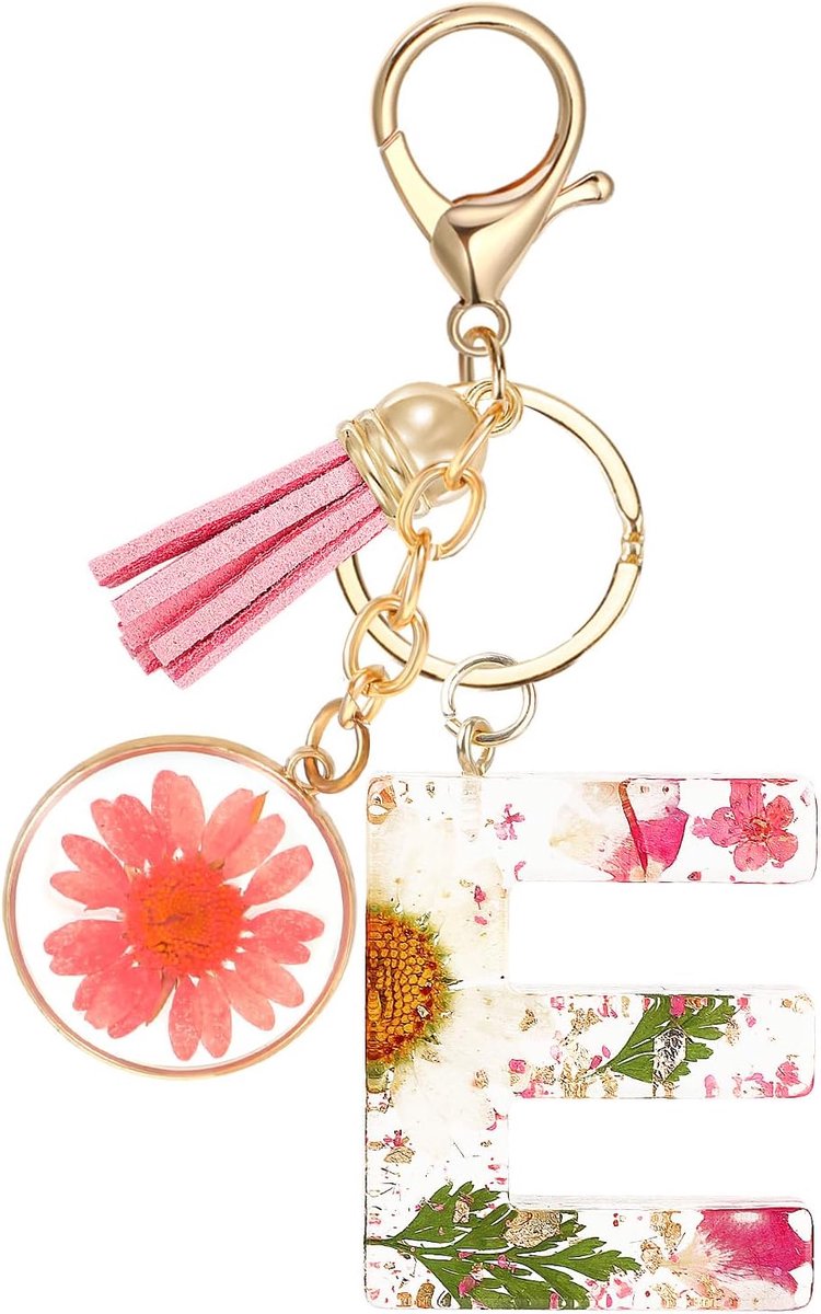Sleutelhanger met Initial E - Hars Sleutelhanger - Roze Charms - Perfect voor Handtas of Portemonnee - ShopVlot
