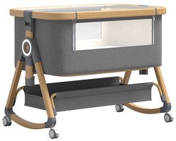CINK Kids Babybedje 3-in-1 voor 0 tot 36 Maanden - Co-sleeper en Wieg - Inklapbaar en Verstelbaar - Met Wielen en Muggennet - Grijs en Goud