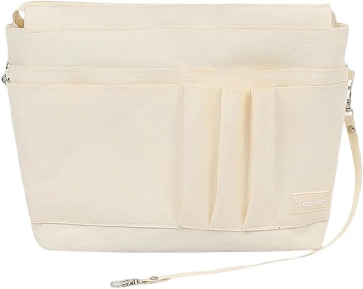 Handtas-organizer 15 vakken - beige canvas - ritssluiting - ideaal voor dagelijks gebruik - ShopVlot