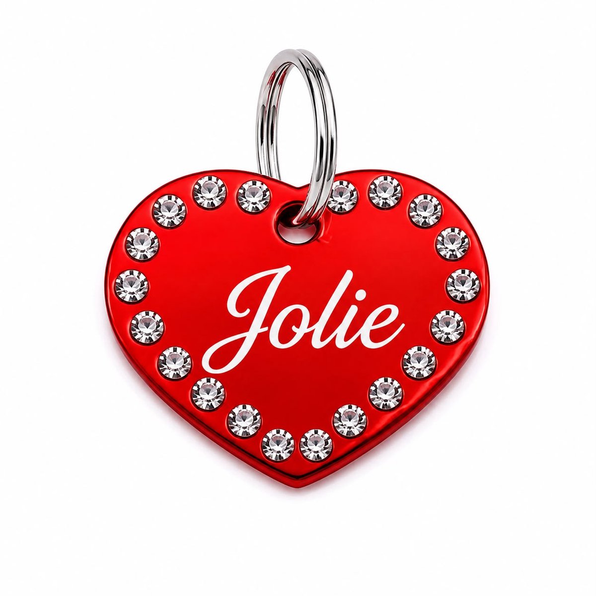 Luxe Hondenpenning Hart met Strass Steentjes | Inclusief Gravure van Naam & Telefoonnummer | Rood | Hart Strass Penning | Petshop Seven