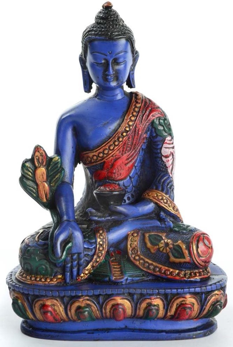 BUDDHAFIGUREN Buddha statue - Medicine Buddha 13,5 cm - Resin - Painted blue - ShopVlot