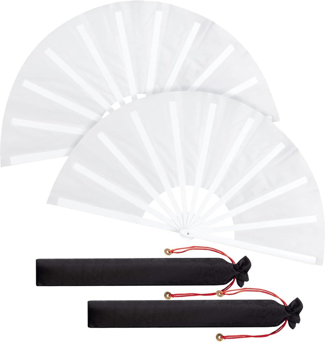 2 Pcs Large Folding Silk Hand Fans, Large Folding Silk Hand Fan, Hand Folding Fans, Solid Color Kung Fu Fan Old Style - ShopVlot