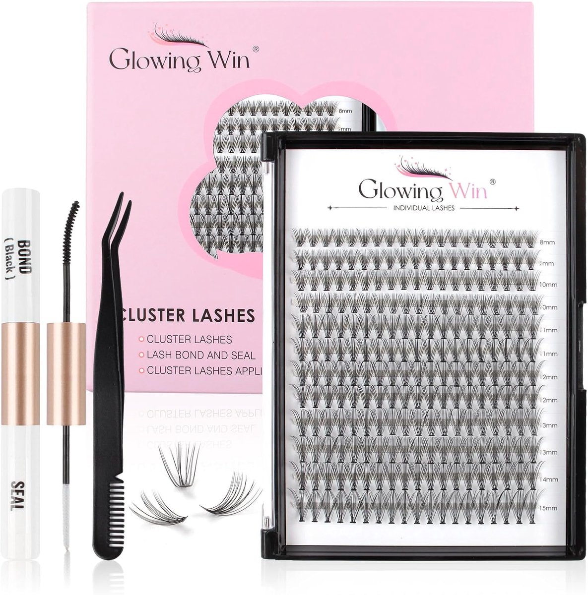 Glowing Win Cluster Eyelashes Extension Set Cluster Lashes Kit Individual Eyelash with Eyelash Glue & Applicator 0.07D - ShopVlot