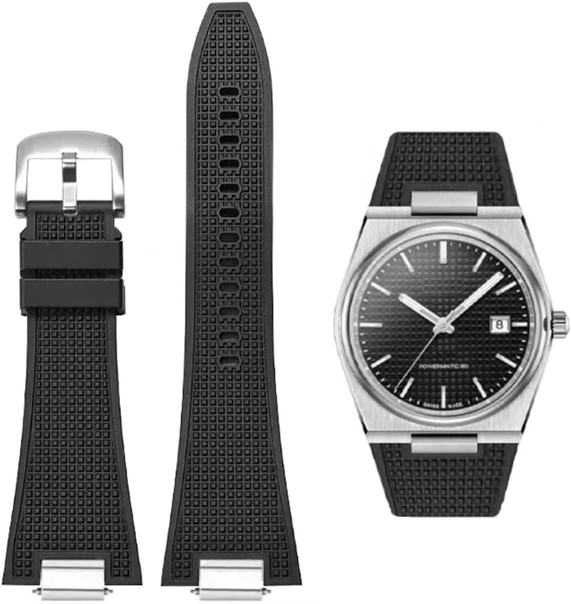 Watch Bands Bracelet for Tissot PRX Watch Series, Soft Rubber Strap for Tissot PRX Powermatic 80mm Quick Release with - ShopVlot