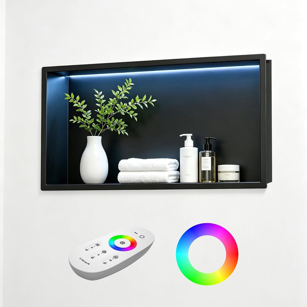 Wall niche shower stainless steel with RGB LED, wall niche bathroom niche shower is tiled with remote control - ShopVlot