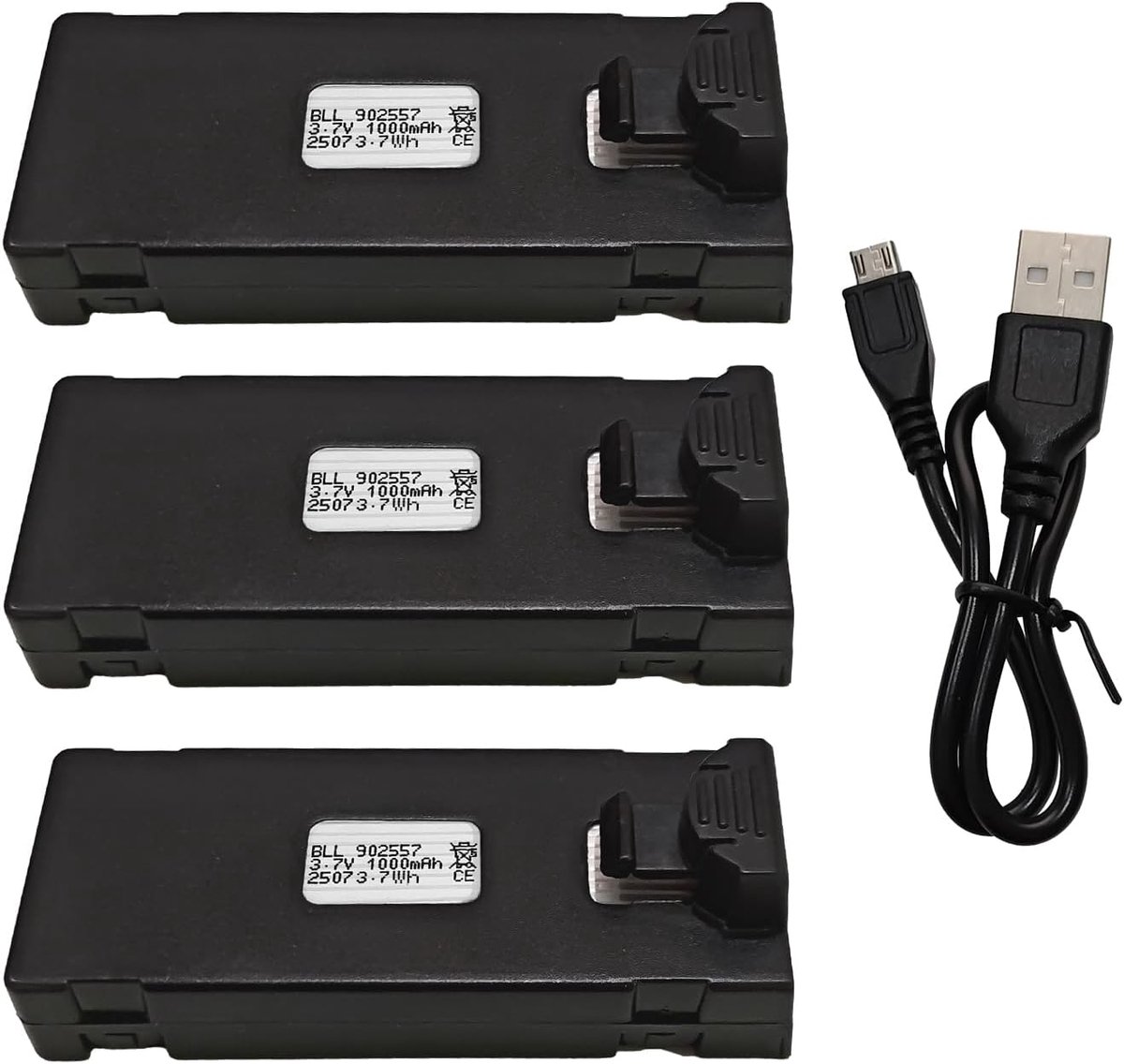 3pcs 3.7V 1000mAh Lipo Battery with USB Charging Cable for E88 E88MAX E99 E99MAX BD101 P15PRO P8 A13 A15 K10MAX RC - ShopVlot