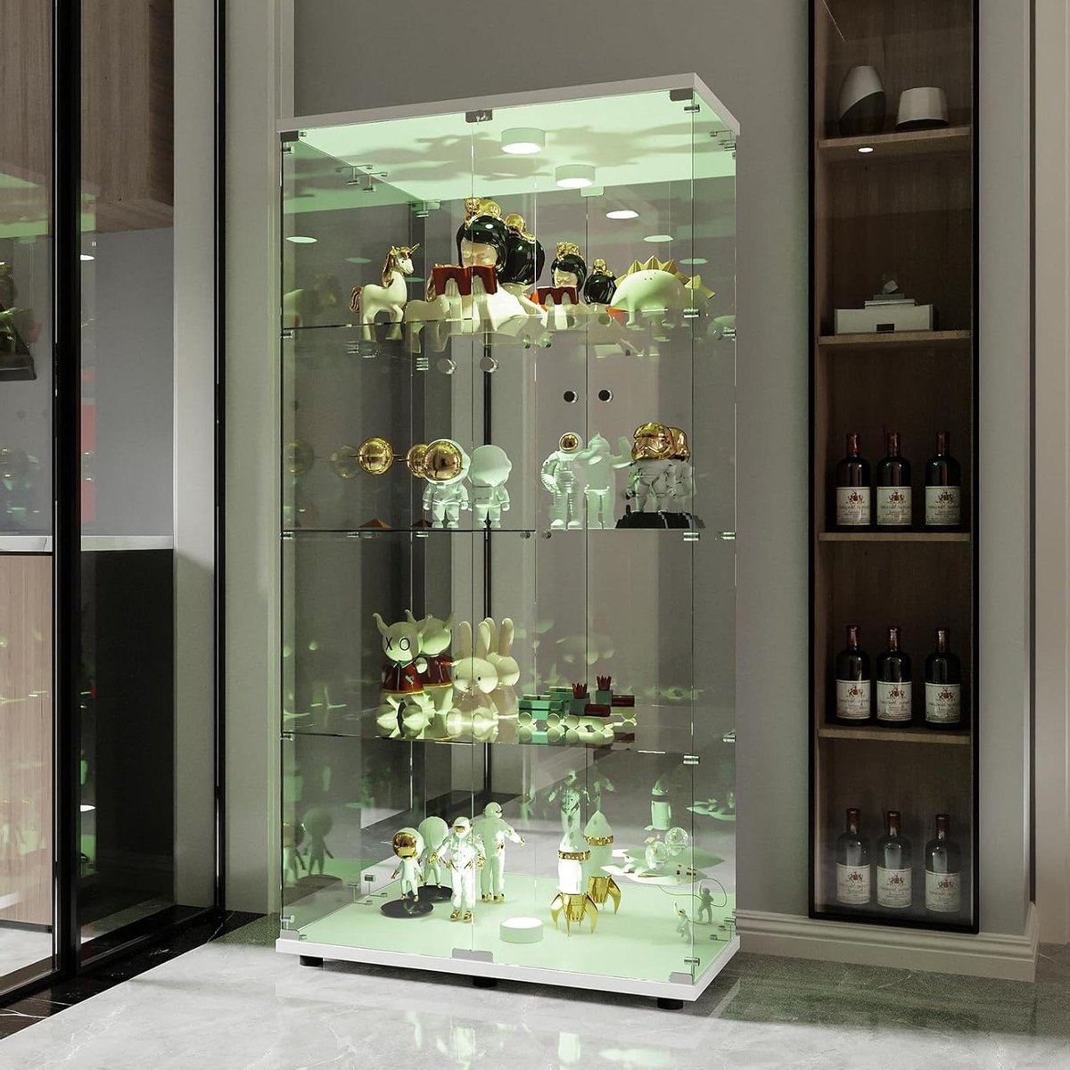 Vitrinekast Glas - Glazen Kast - Decoratie Presenteren - Met Ledverlichting - 4 Etages - Wit
