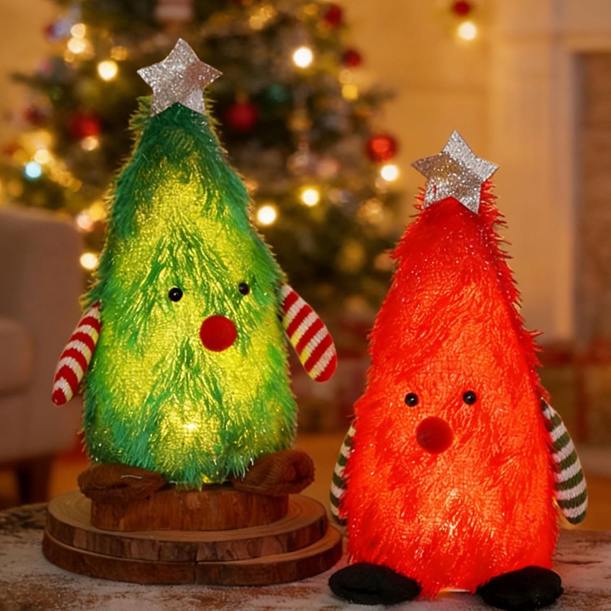 Christmas Decoration Christmas Tree with LED Light, 2 Pieces Plush Christmas Tree Illuminated, Dolls, Christmas Trees - ShopVlot