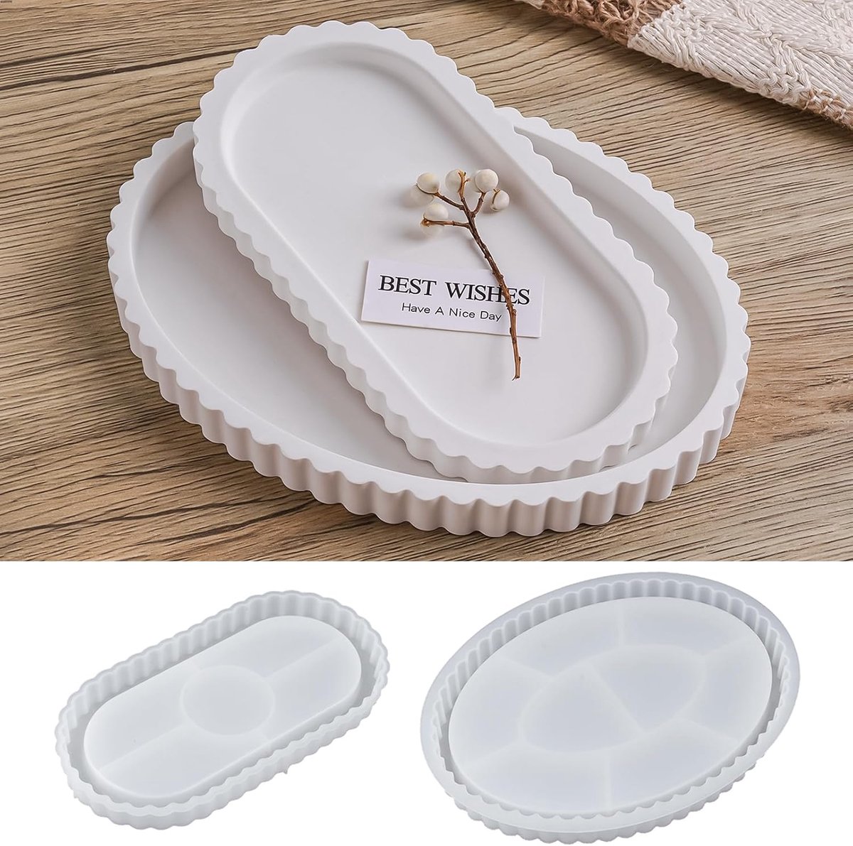 2 Pcs Silicone Baking Mould Tray, Silicone Moulds, Casting Moulds, Long Oval Tray with Wavy Edge, Pouring Mould for - ShopVlot