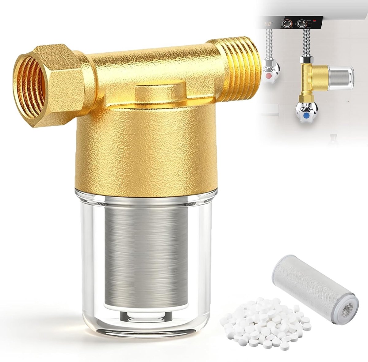 Waterfilter 1/2 inch: kalkfilter kraan, watersysteem voorfilter, waterfilter voor waterleiding filtert effectief - ShopVlot