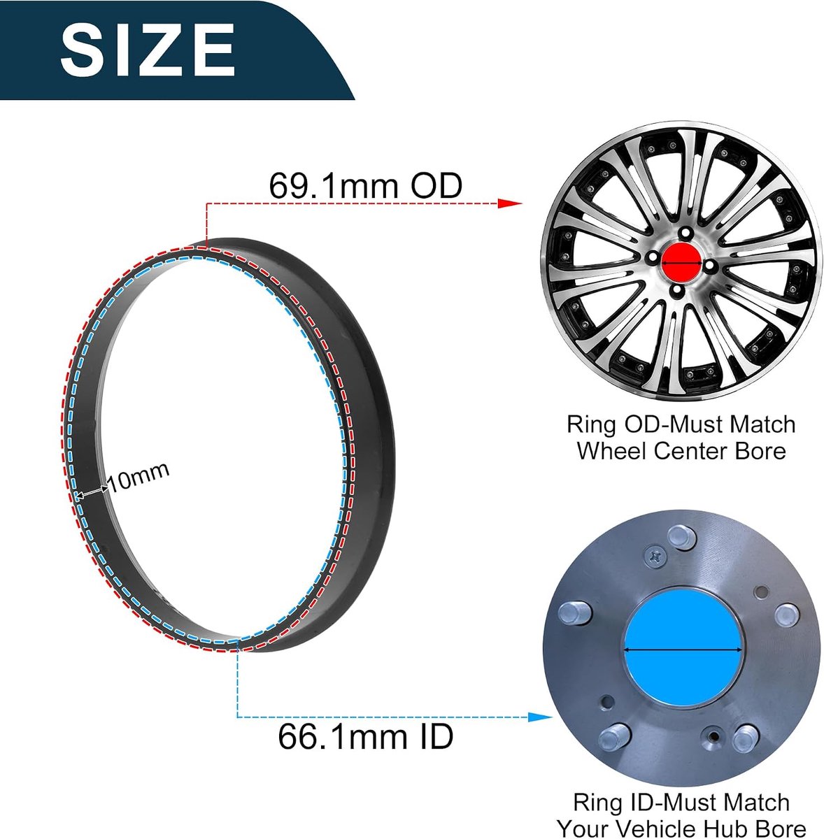 69mm to 66mm Car Wheel Hub Centric Rings Black Polycarbonate Wheels Center Axle Shock Absorbing Hubrings 4Pcs - ShopVlot