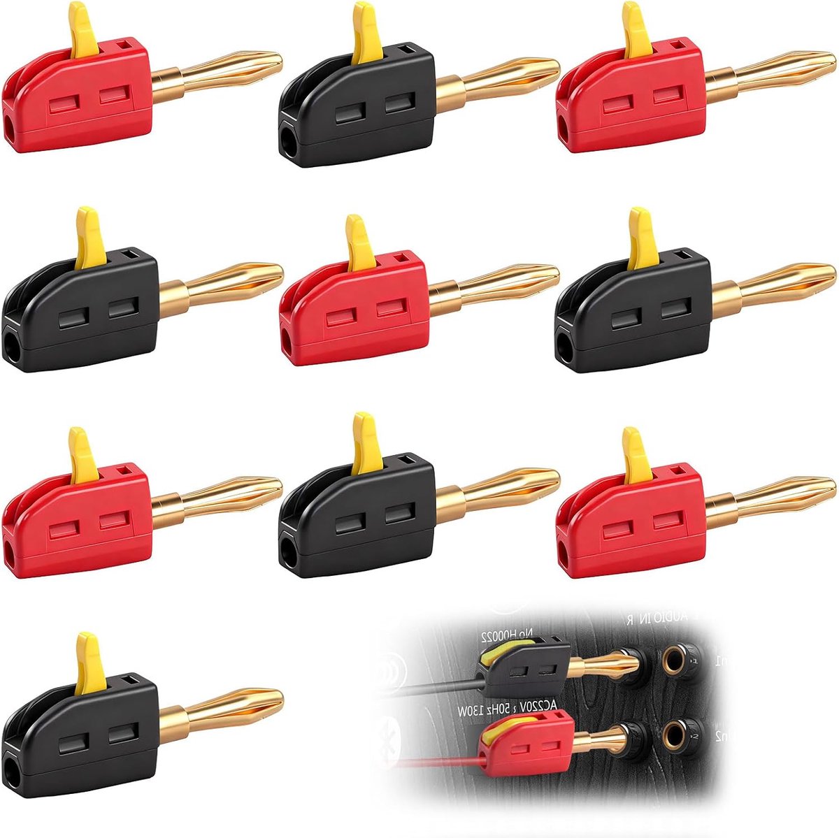 Pack of 10 4 mm Banana Plugs 32A Banana Plug Speaker High Current Quick Plug Speaker Cable Gold Plated for Amplifier - ShopVlot