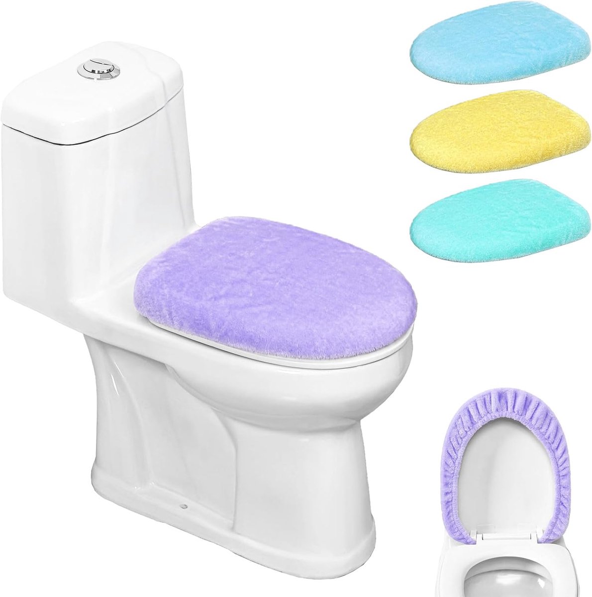 Toiletdekseldeksel, 4 Stuks Toiletbrilhoezen Voor Fluweel - Zacht En Wasbaar, Toiletdekseldeksel Met Elastische Bodem - ShopVlot