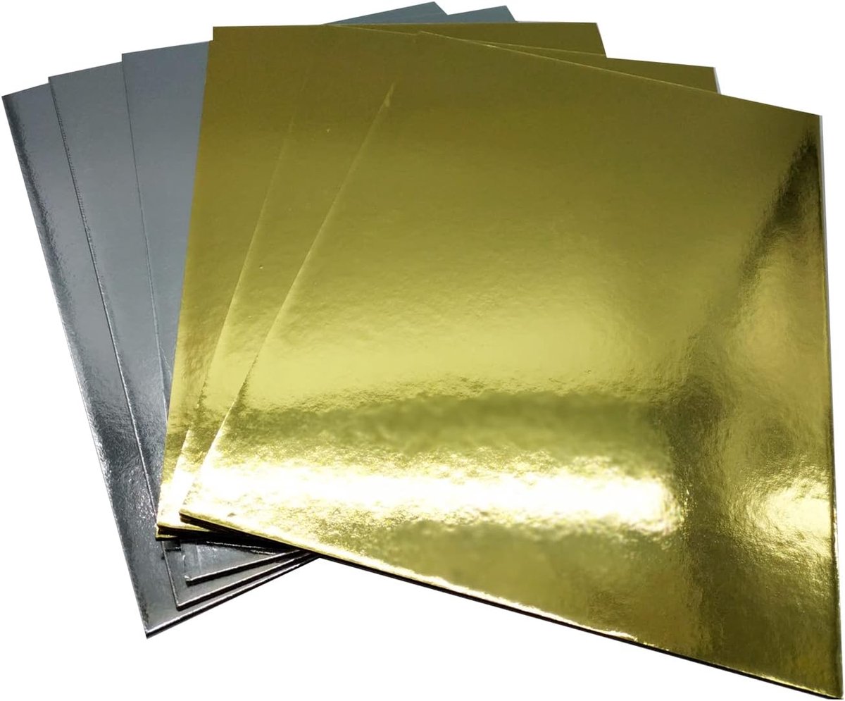 Cake Plate Set, Square Gold and Silver, 3 mm Thick Cardboard, for Serving and Transporting Cakes and Cakes, also for - ShopVlot