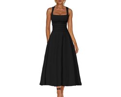 Women's Formal Cocktail Dress Elegant Sleeveless Square Neck Maxi Dress Casual Ruffle Swing A Line Plain Long Dresses - ShopVlot