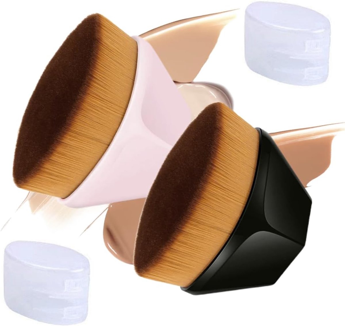 Face Brush 2 Piece Foundation Brush Makeup Brush Liquid Soft Hair Makeup Brush Ideal for On The Move, Creamy Powdery - ShopVlot