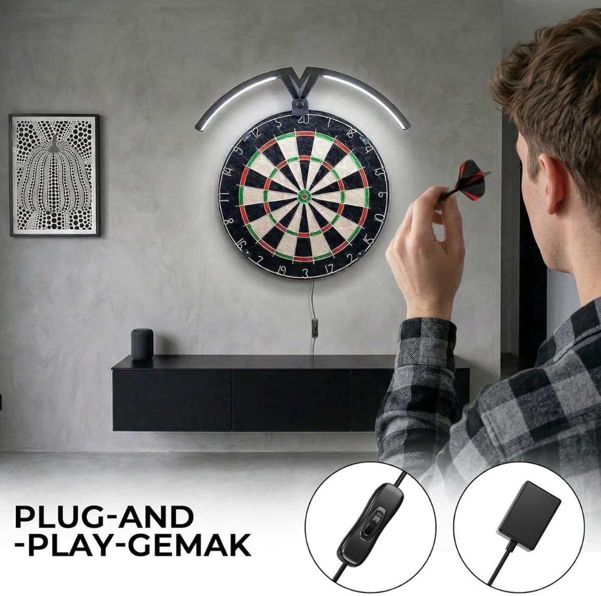 VALI® Dartbord Verlichting - Professionele Verlichting voor Dartbord - Dart Bord Verlichting - Zwart - 46cm x 46cm x 15cm