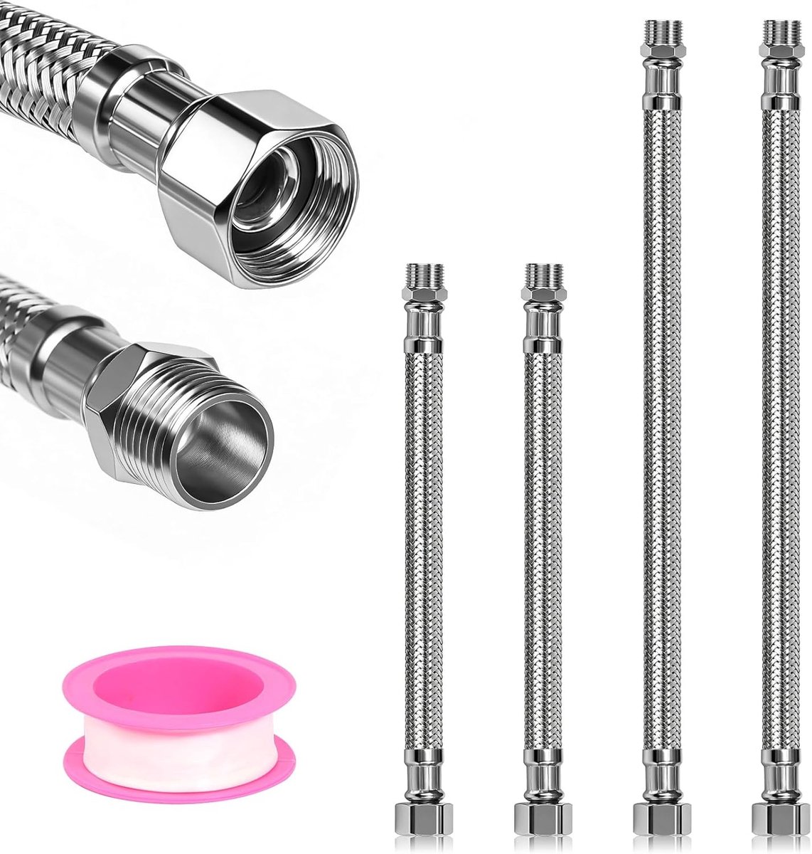Flexible Hose 3/8, 4pcs 304 Stainless Steel Flexible Hose Curb Hose 3/8 inch, Flexible Fixture Hose Extension Fixture - ShopVlot