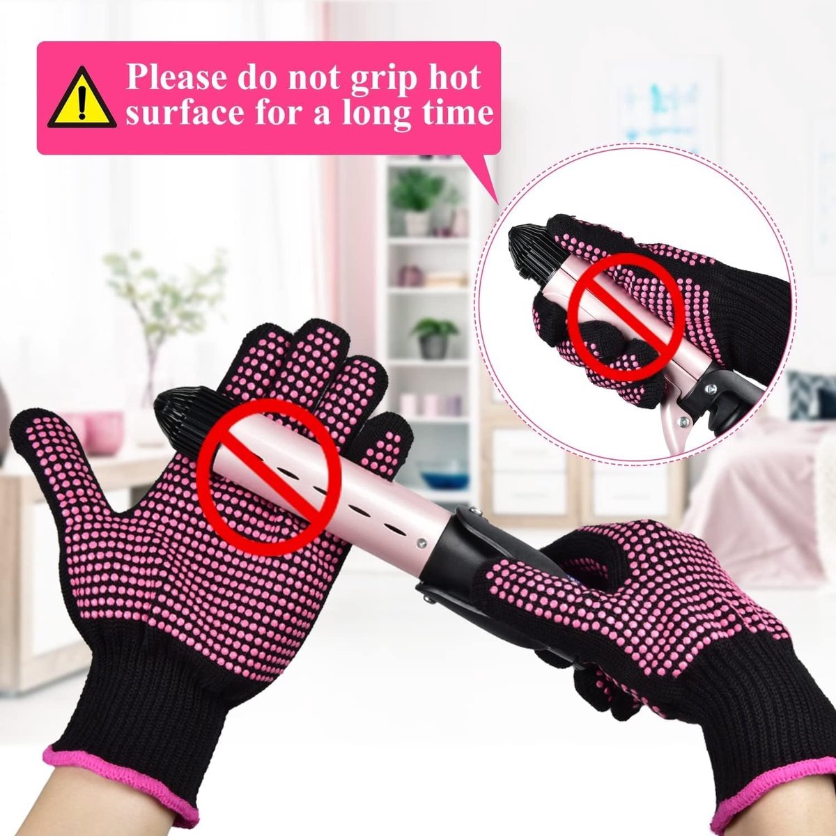 2 hittebestendige handschoenen voor haarstylingtools, krultang, roze