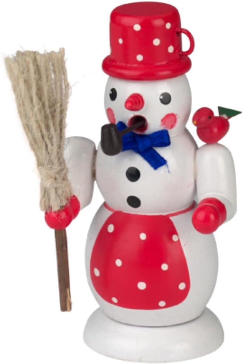 Kaladia Smoker Snowman with Red Apron and Broom Made of Wood - ShopVlot