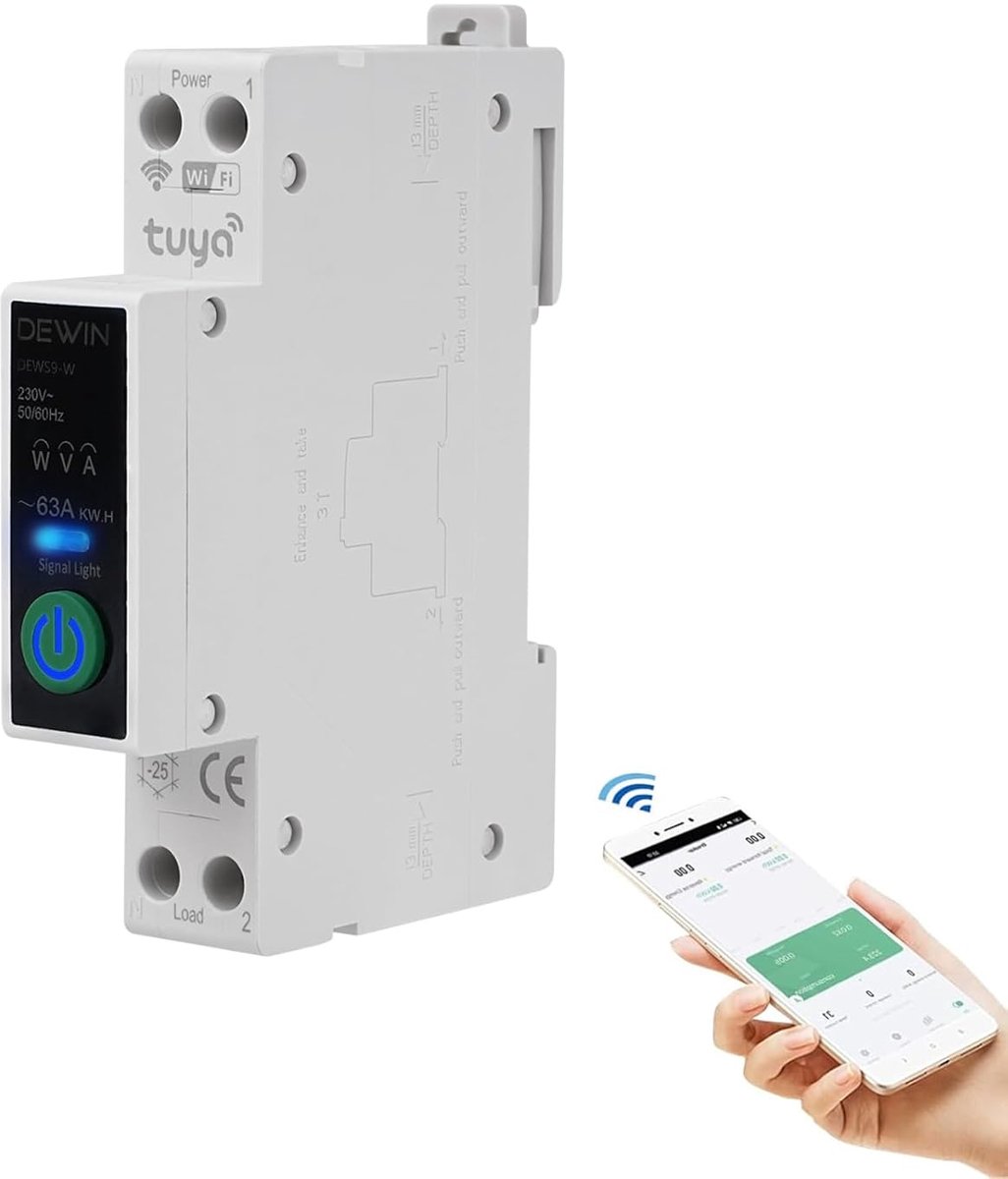 DEWIN Circuit Breaker WiFi Din Rail, Tuya WiFi Smart Circuit Breaker with Timer Smart Meter Function and Remote - ShopVlot